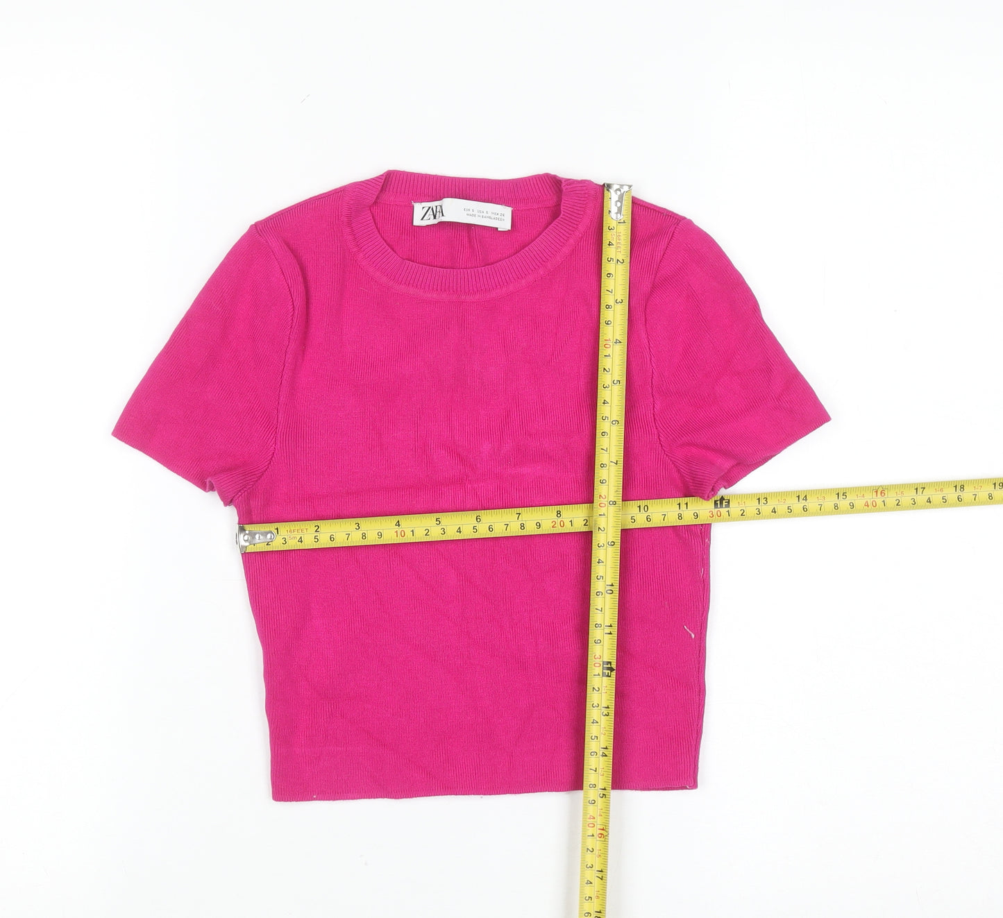 Zara Women Pink Short Sleeve Knit Pullover Jumper Size S