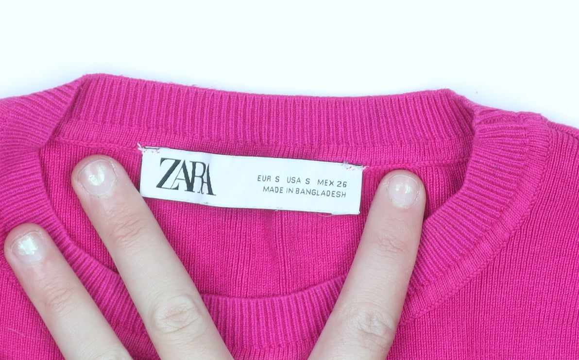 Zara Women Pink Short Sleeve Knit Pullover Jumper Size S