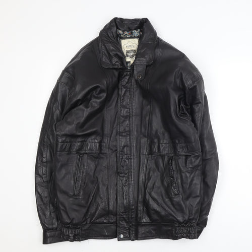 Opus Men's Black Leather Bomber Jacket M Classic Lined