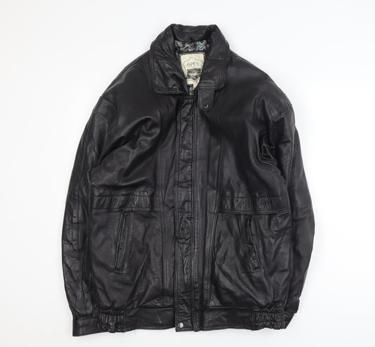 Opus Men's Black Leather Bomber Jacket M Classic Lined