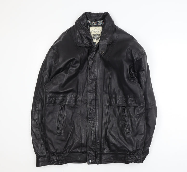 Opus Men's Black Leather Bomber Jacket M Classic Lined
