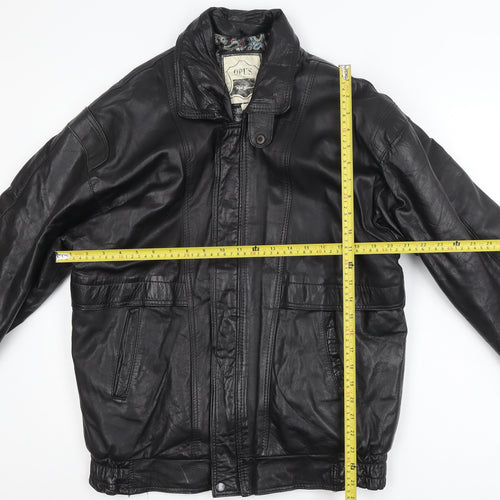 Opus Men's Black Leather Bomber Jacket M Classic Lined