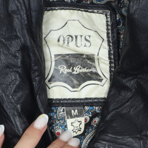 Opus Men's Black Leather Bomber Jacket M Classic Lined