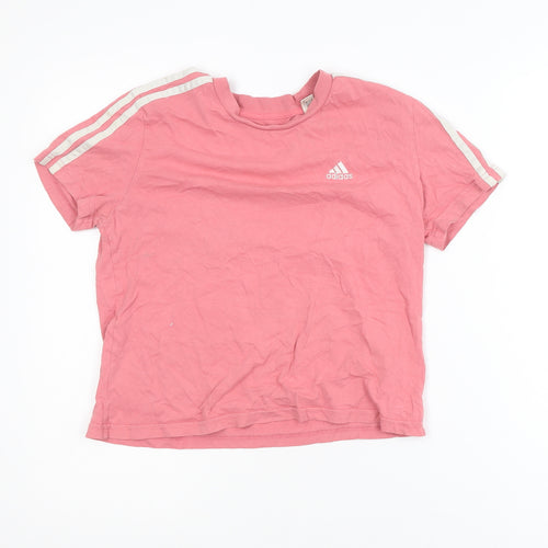 Adidas Girls Pink XS Short Sleeve Crew Neck Cotton T-Shirt