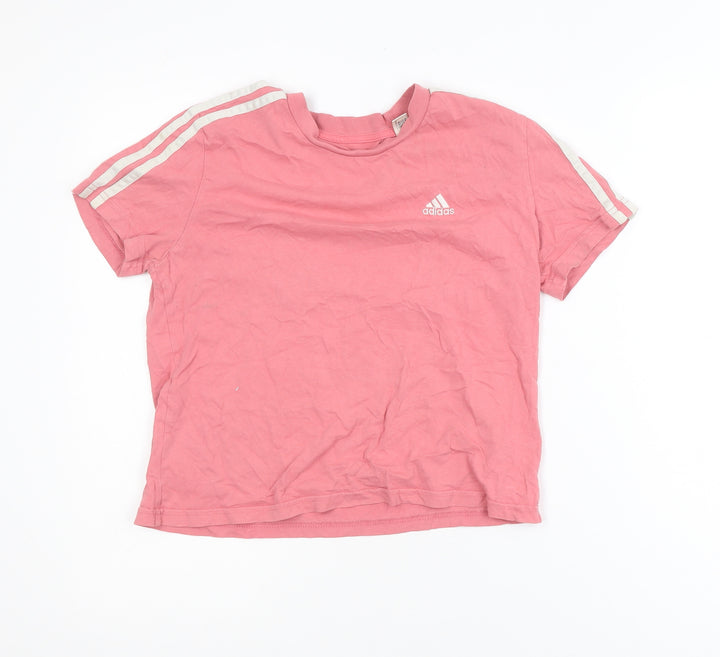 Adidas Girls Pink XS Short Sleeve Crew Neck Cotton T-Shirt