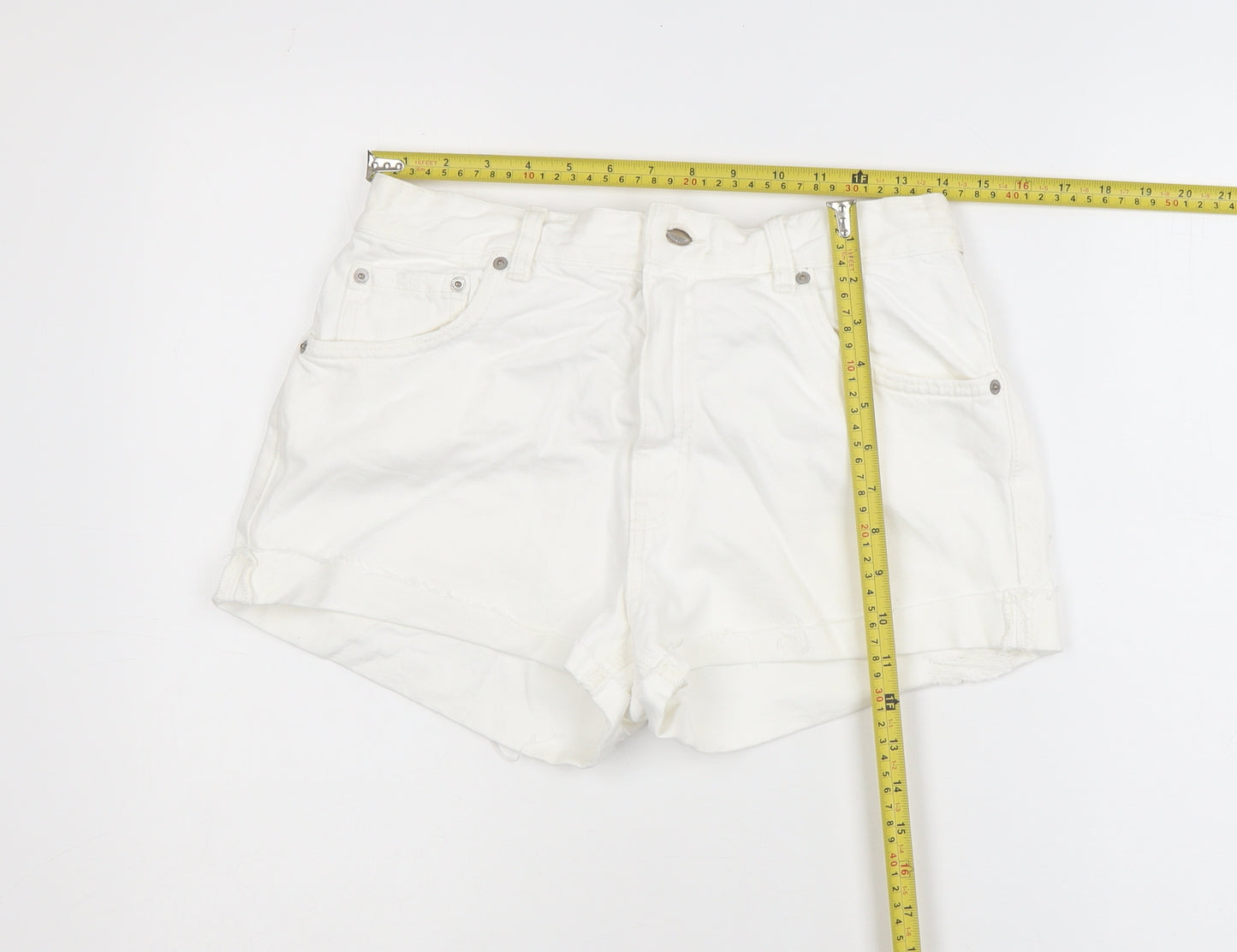 Pull&Bear Women White Denim Cut-Off Shorts Size 12