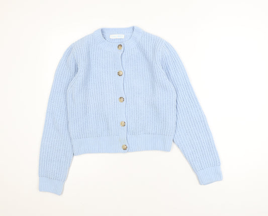 Primark Women Blue XS Chunky Knit Crew Neck Cardigan