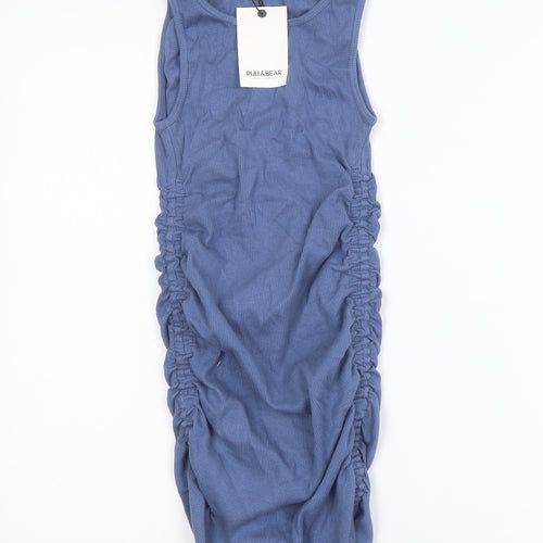 Pull & Bear Women Blue M Sleeveless Ruched Bodycon Mini Dress