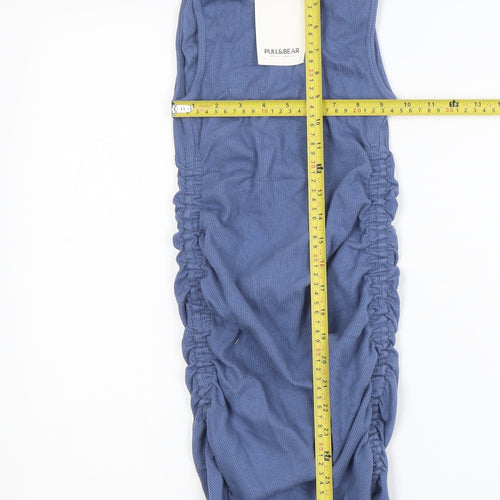 Pull & Bear Women Blue M Sleeveless Ruched Bodycon Mini Dress