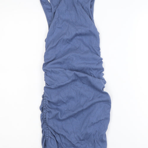 Pull & Bear Women Blue M Sleeveless Ruched Bodycon Mini Dress