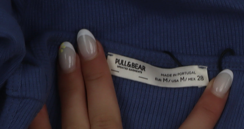Pull & Bear Women Blue M Sleeveless Ruched Bodycon Mini Dress