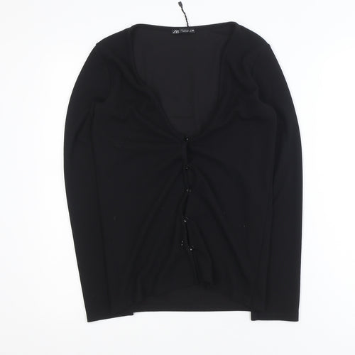 Zara Women's Black V-Neck Slim Fit Button Cardigan Size 14