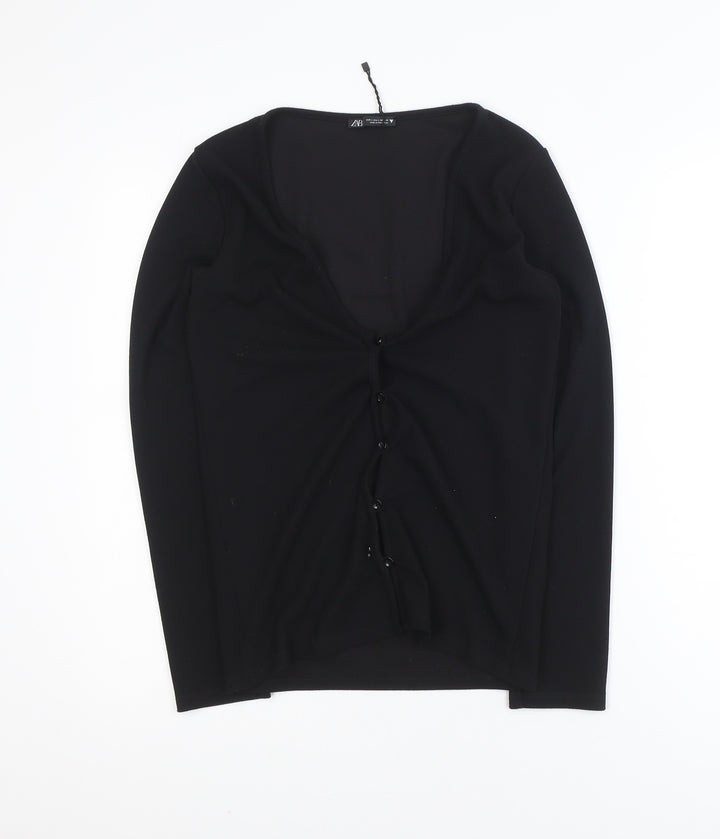 Zara Women's Black V-Neck Slim Fit Button Cardigan Size 14