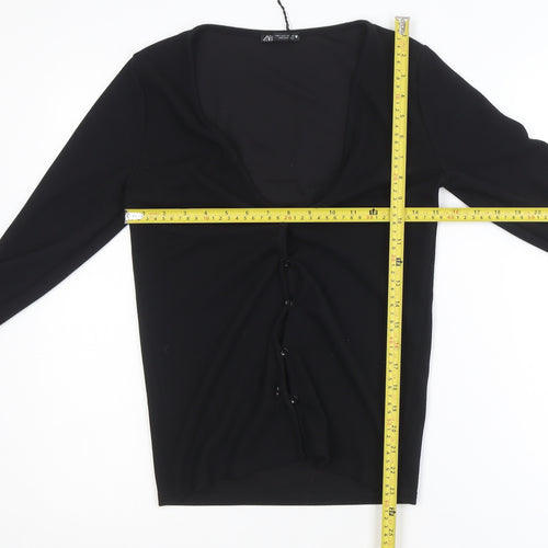Zara Women's Black V-Neck Slim Fit Button Cardigan Size 14