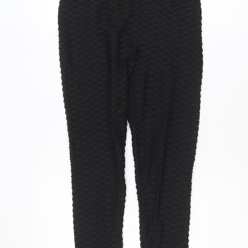 SHEIN Women Black Textured Ankle Leggings M Polyester Blend