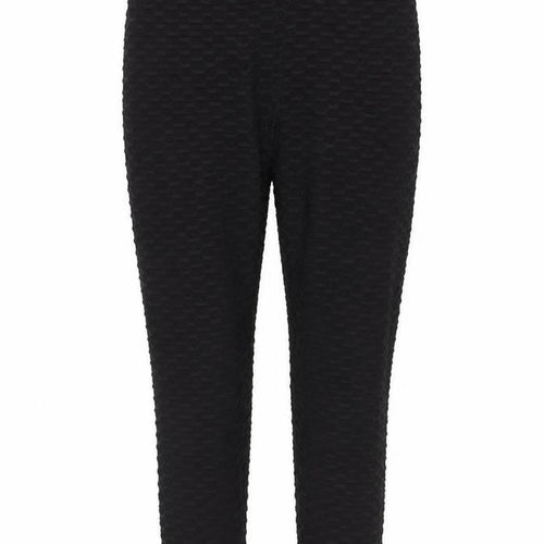 SHEIN Women Black Textured Ankle Leggings M Polyester Blend