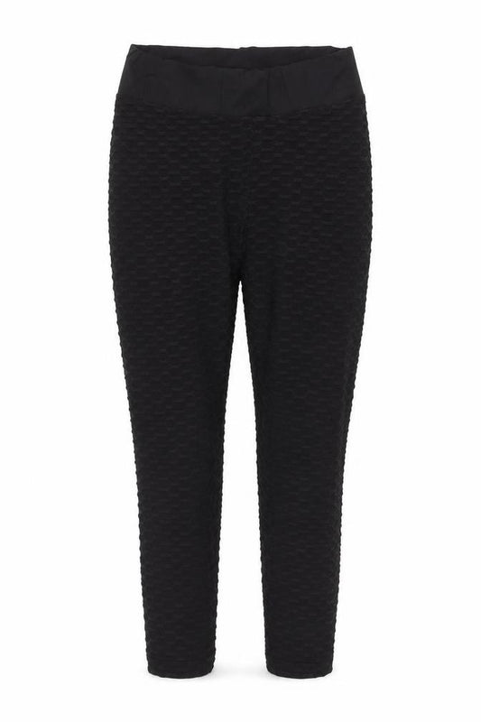 SHEIN Women Black Textured Ankle Leggings M Polyester Blend