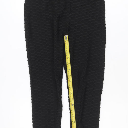 SHEIN Women Black Textured Ankle Leggings M Polyester Blend