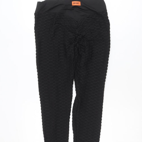 SHEIN Women Black Textured Ankle Leggings M Polyester Blend