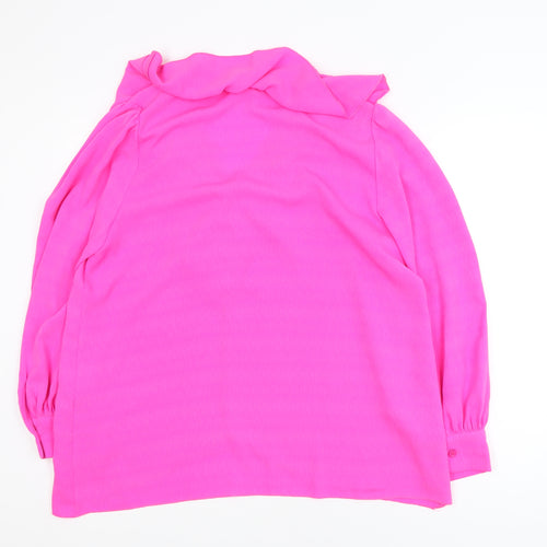 Maraislise Women's Pink Ruffle V-Neck Long Sleeve Blouse Size S