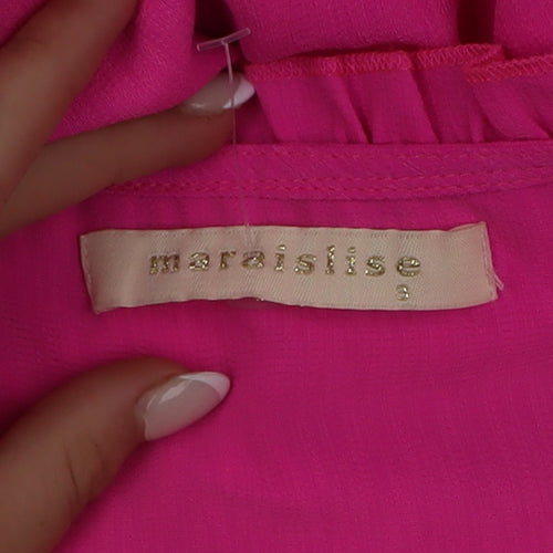 Maraislise Women's Pink Ruffle V-Neck Long Sleeve Blouse Size S