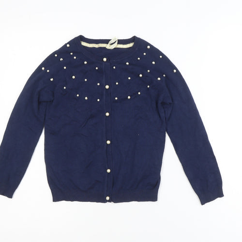 Primark Girls Navy Blue Pearl Button Cardigan 7-8 Years Viscose Blend
