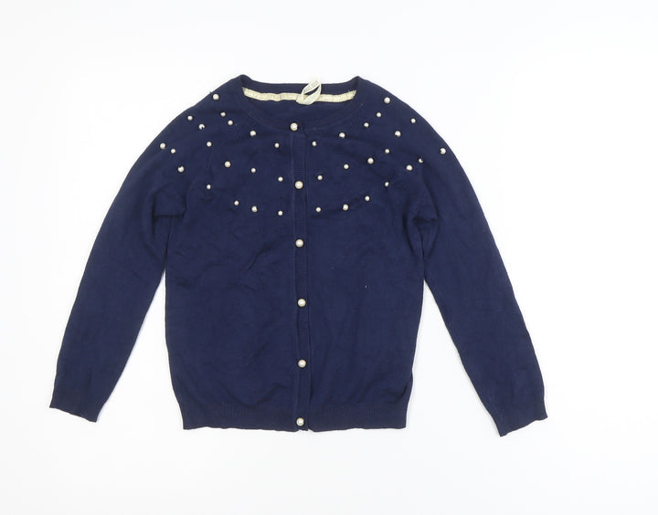 Primark Girls Navy Blue Pearl Button Cardigan 7-8 Years Viscose Blend