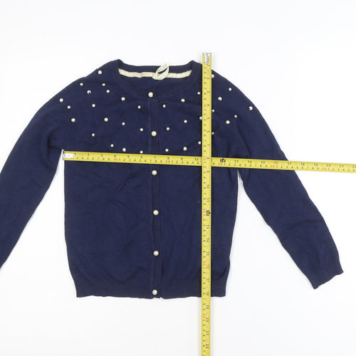 Primark Girls Navy Blue Pearl Button Cardigan 7-8 Years Viscose Blend