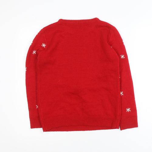 Primark Girls Red Christmas Reindeer Jumper 11-12 Years Acrylic Knit