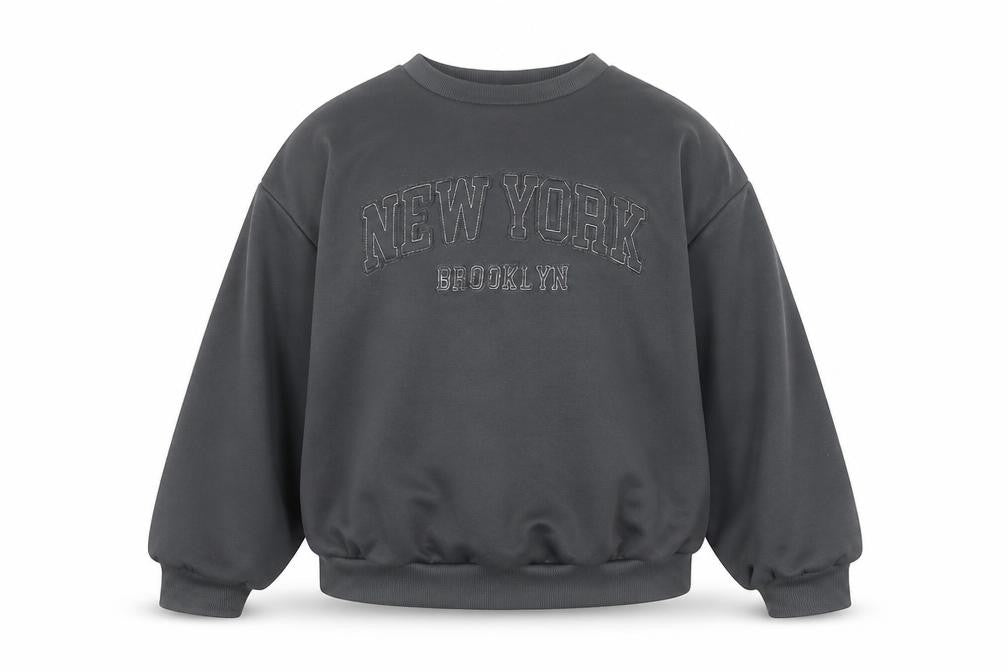 Front view of SUMWON girls’ grey new york brooklyn pullover sweatshirt 12 years