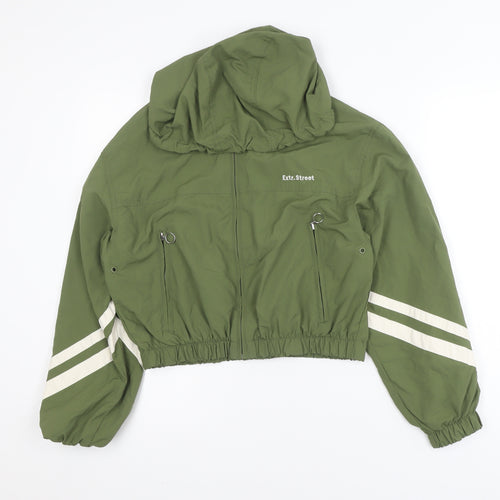 Bershka Women Green Cropped Hooded Windbreaker Jacket Size 12