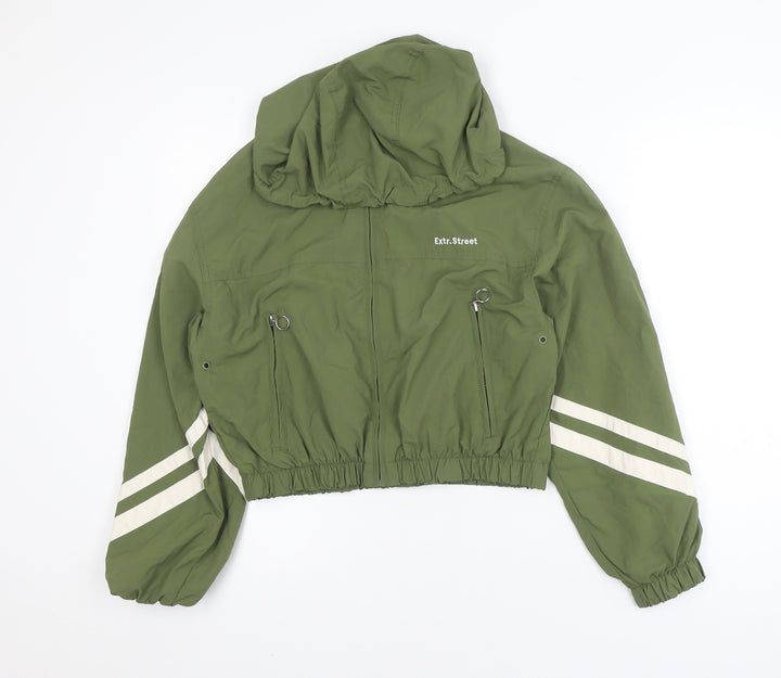 Bershka Women Green Cropped Hooded Windbreaker Jacket Size 12