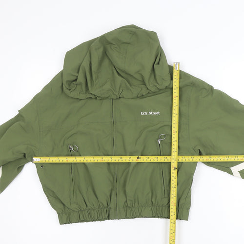 Bershka Women Green Cropped Hooded Windbreaker Jacket Size 12