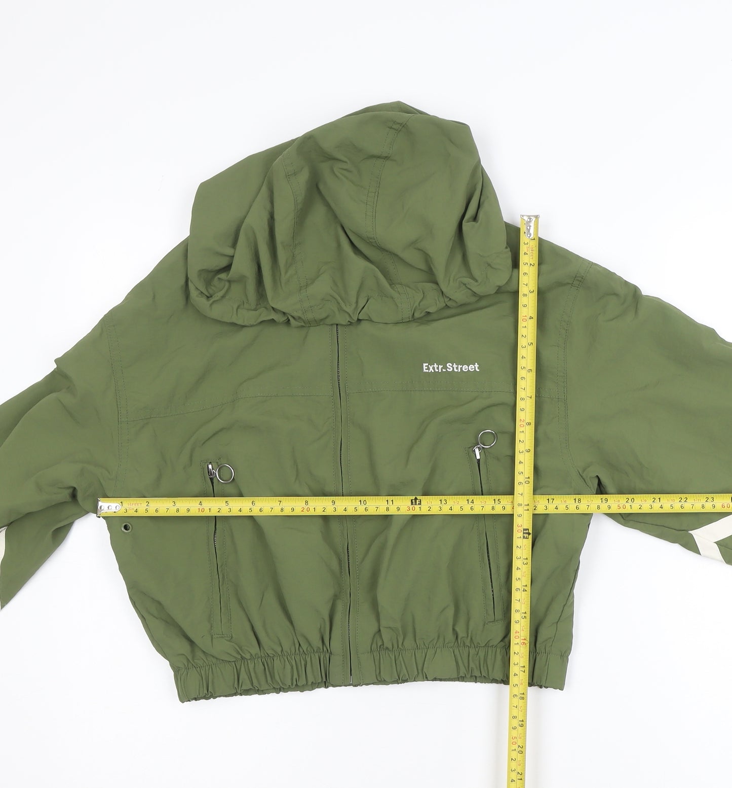 Bershka Women Green Cropped Hooded Windbreaker Jacket Size 12