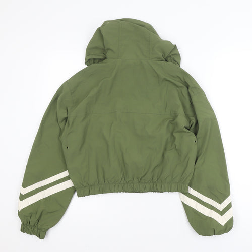 Bershka Women Green Cropped Hooded Windbreaker Jacket Size 12