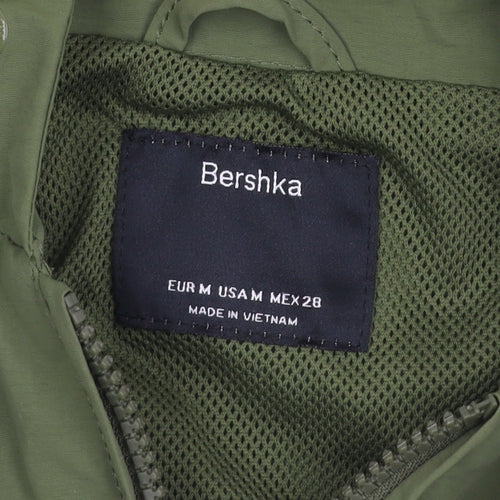 Bershka Women Green Cropped Hooded Windbreaker Jacket Size 12