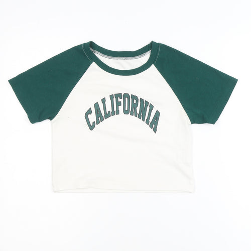 DAZY Women’s White Green Cropped California Raglan T-Shirt Size S