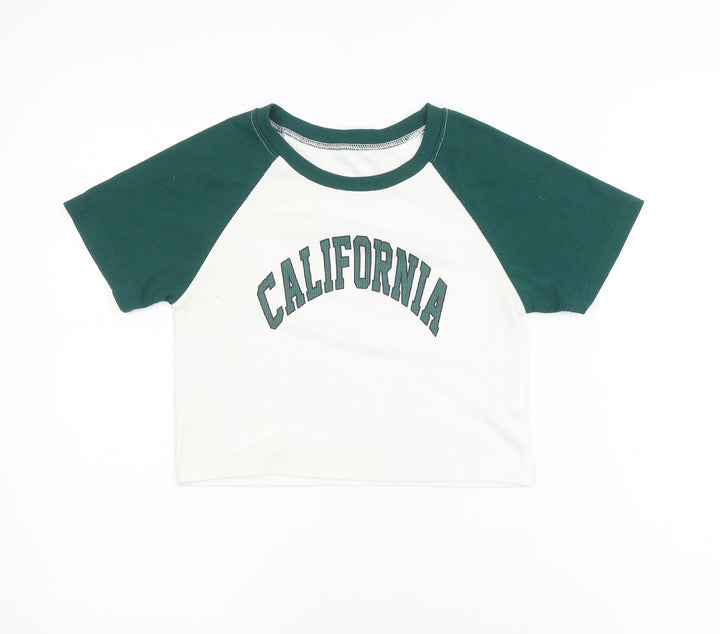 DAZY Women’s White Green Cropped California Raglan T-Shirt Size S