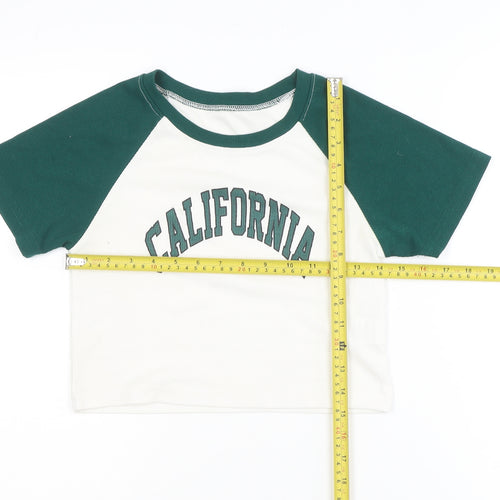 DAZY Women’s White Green Cropped California Raglan T-Shirt Size S