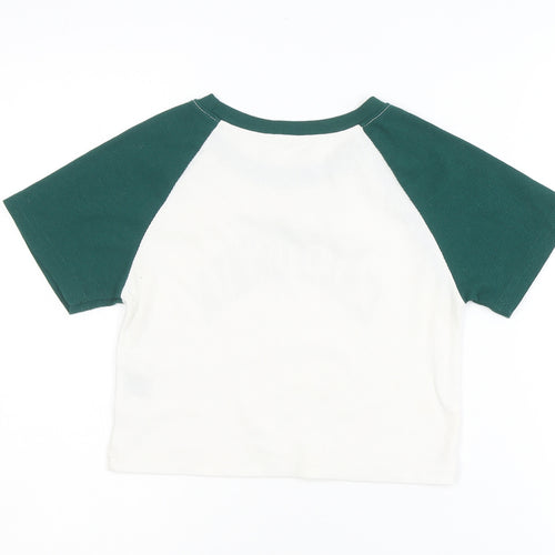 DAZY Women’s White Green Cropped California Raglan T-Shirt Size S