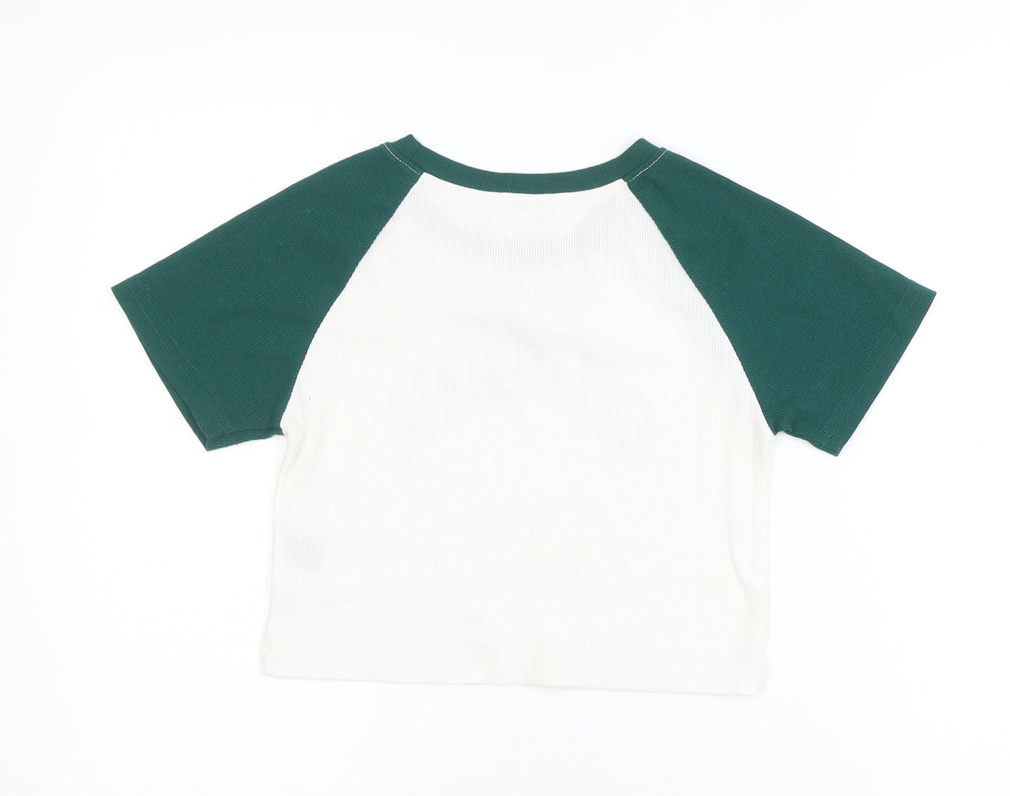 DAZY Women’s White Green Cropped California Raglan T-Shirt Size S