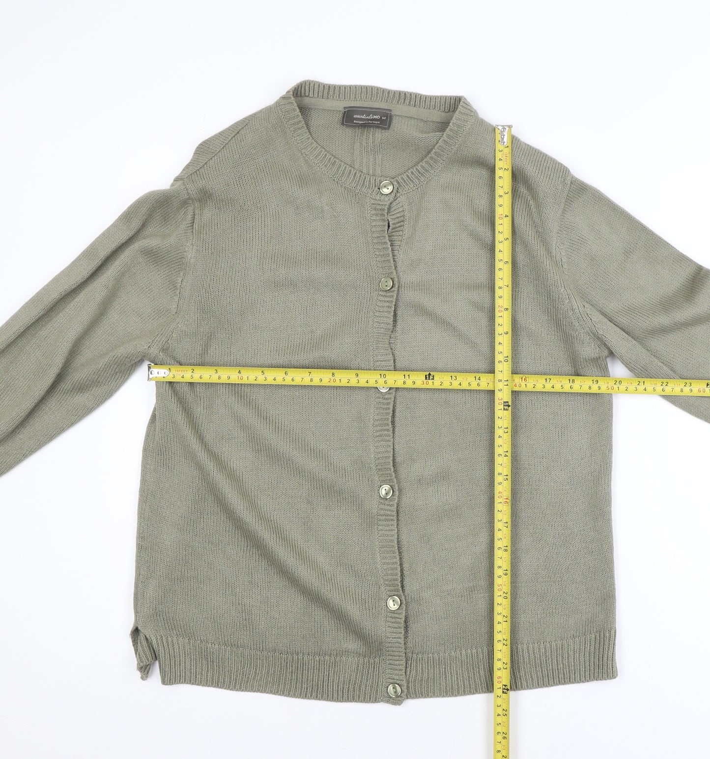 Essentials M Womens Green Cotton Button Cardigan Size M