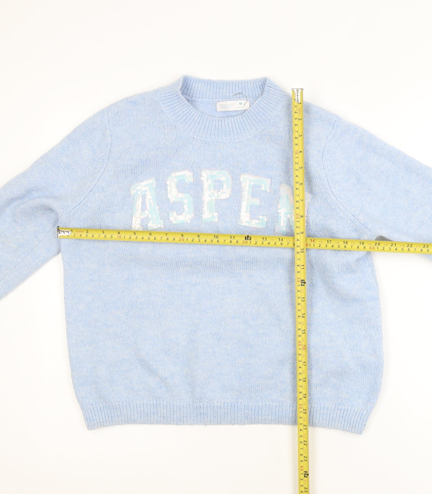 Primark Women Blue Sequin Aspen Pullover Jumper Size M