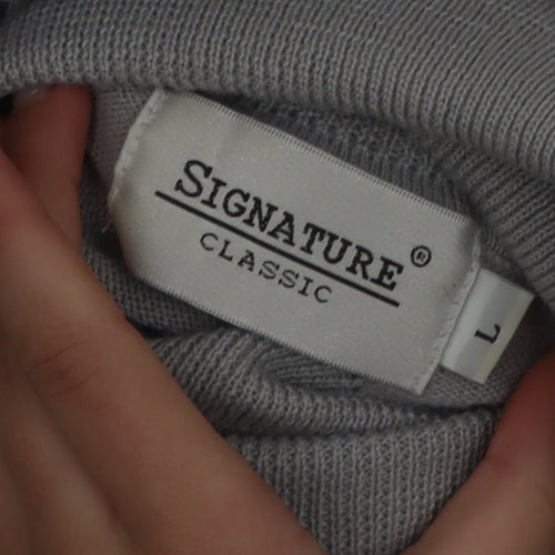 Signature Classic Women's Grey Roll Neck Wool Blend Jumper Size L