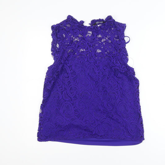 Dorothy Perkins Women’s Purple Lace High Neck Sleeveless Blouse Size 12