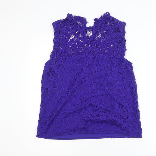 Dorothy Perkins Women’s Purple Lace High Neck Sleeveless Blouse Size 12