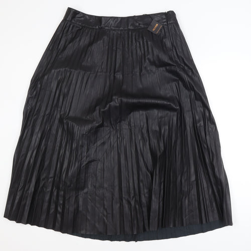 Vetiver Women Black Faux Leather Pleated Midi Skirt XL