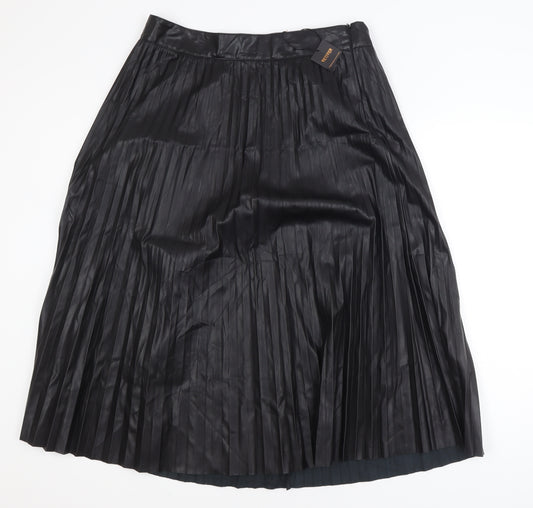 Vetiver Women Black Faux Leather Pleated Midi Skirt XL