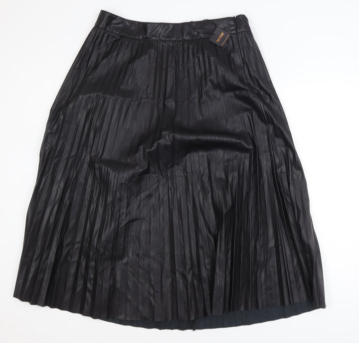 Vetiver Women Black Faux Leather Pleated Midi Skirt XL