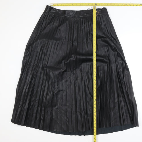 Vetiver Women Black Faux Leather Pleated Midi Skirt XL